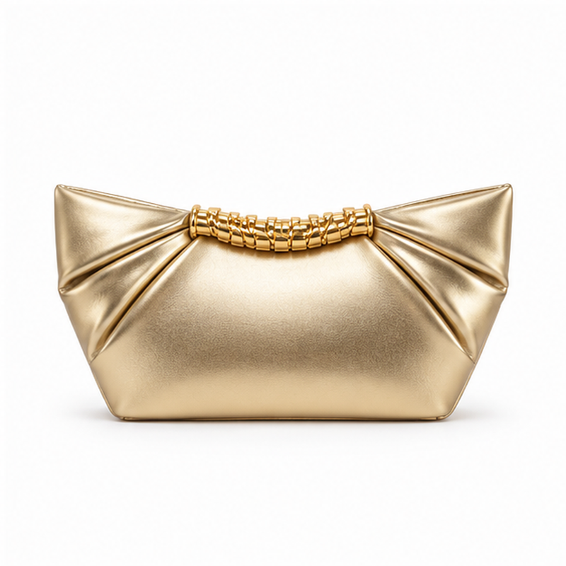 Gold Pleated Elegant Evening Clutch Bag-2