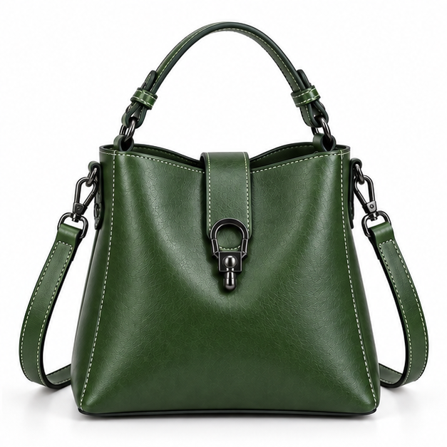 Green Structured Leather Crossbody Handbag Purse-4