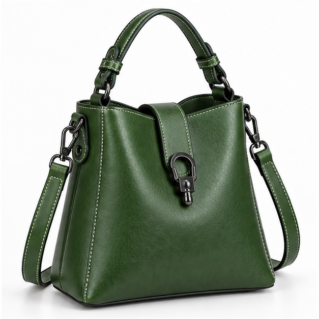 Green Structured Leather Crossbody Handbag Purse-1