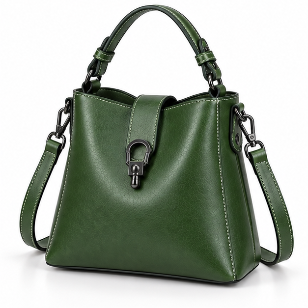 Green Structured Leather Crossbody Handbag Purse-3