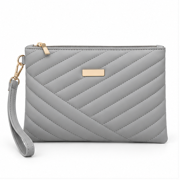 Grey Quilted Wristlet Clutch Bag Purse-4