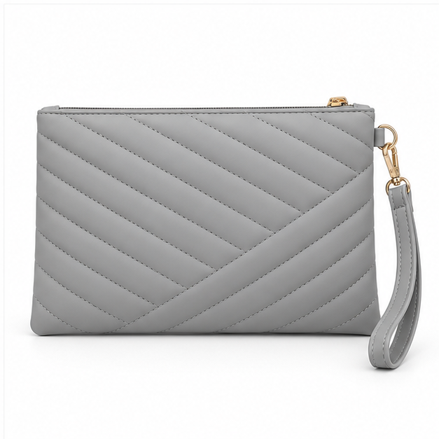 Grey Quilted Wristlet Clutch Bag Purse-2