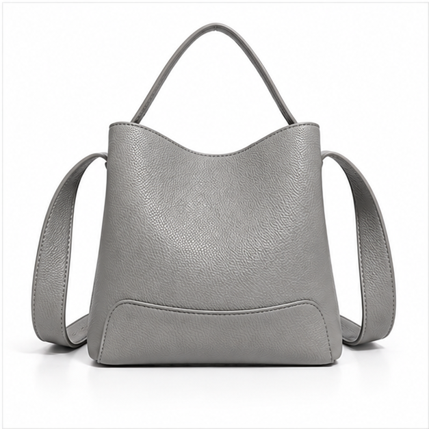 Elegant Grey Textured Shoulder Tote Handbag-2