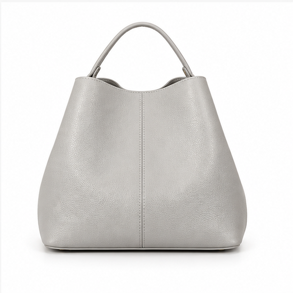 Grey Drawstring Bucket Handbag With Pouch-2