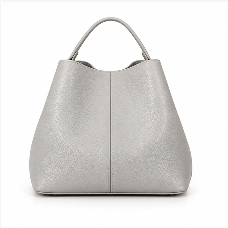Grey Drawstring Bucket Handbag With Pouch-2