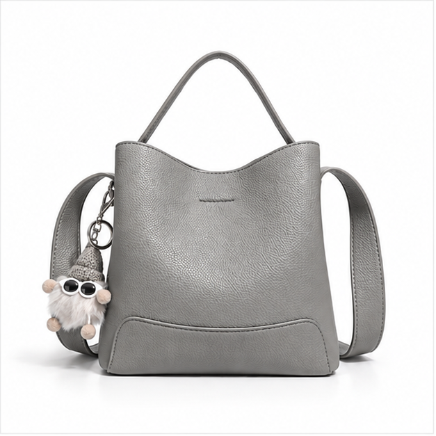 Elegant Grey Textured Shoulder Tote Handbag-4
