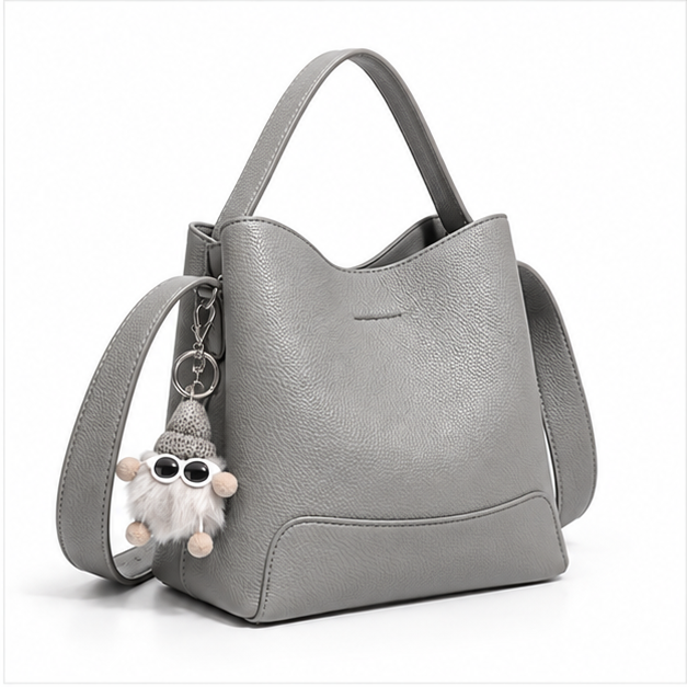 Elegant Grey Textured Shoulder Tote Handbag-1