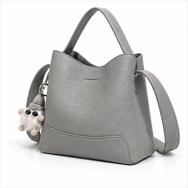 Elegant Grey Textured Shoulder Tote Handbag-3