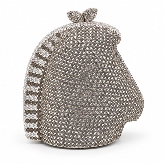 Grey Crystal Horse Head Evening Clutch-2