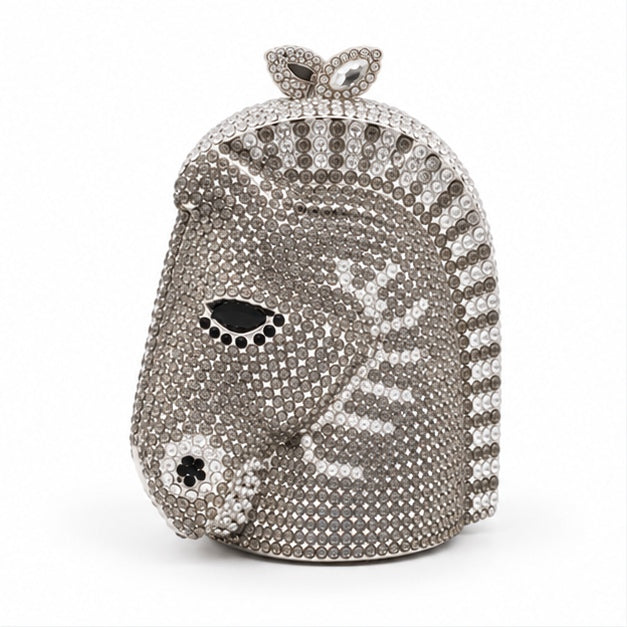 Grey Crystal Horse Head Evening Clutch-4