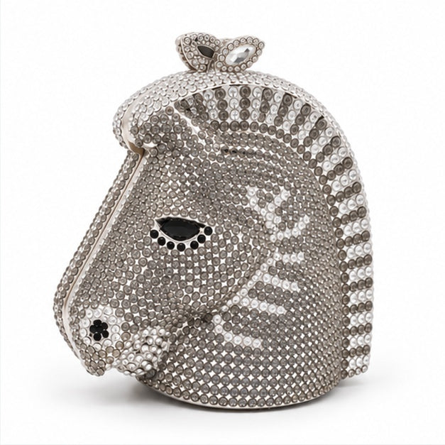 Grey Crystal Horse Head Evening Clutch-1