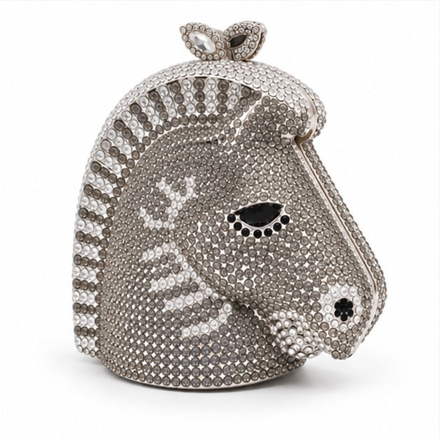 Grey Crystal Horse Head Evening Clutch-3