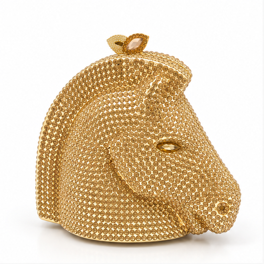 Golden Crystal Horse Head Evening Clutch-4