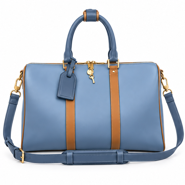 Blue Contrast Trim Travel Duffel Bag-3