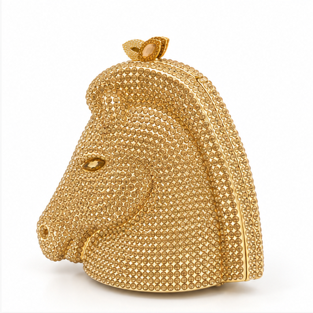 Golden Crystal Horse Head Evening Clutch-3