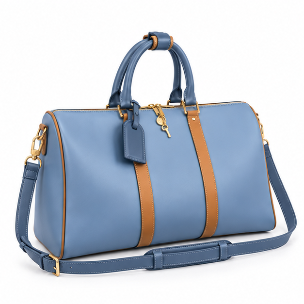 Blue Contrast Trim Travel Duffel Bag-1