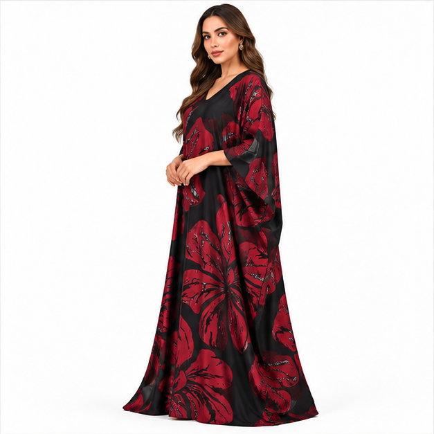 Black Burgundy Floral Flowing Women’s Kaftan-2