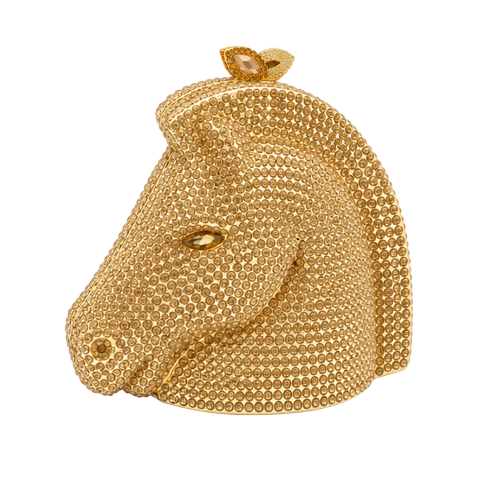 Golden Crystal Horse Head Evening Clutch-1