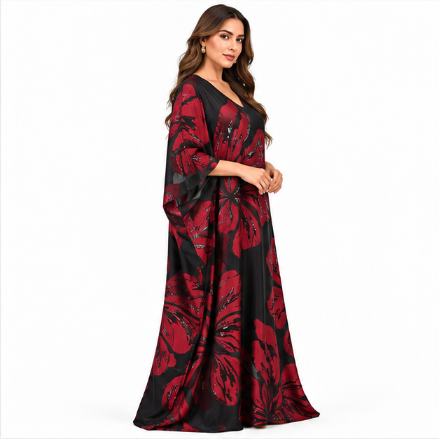 Black Burgundy Floral Flowing Women’s Kaftan-3
