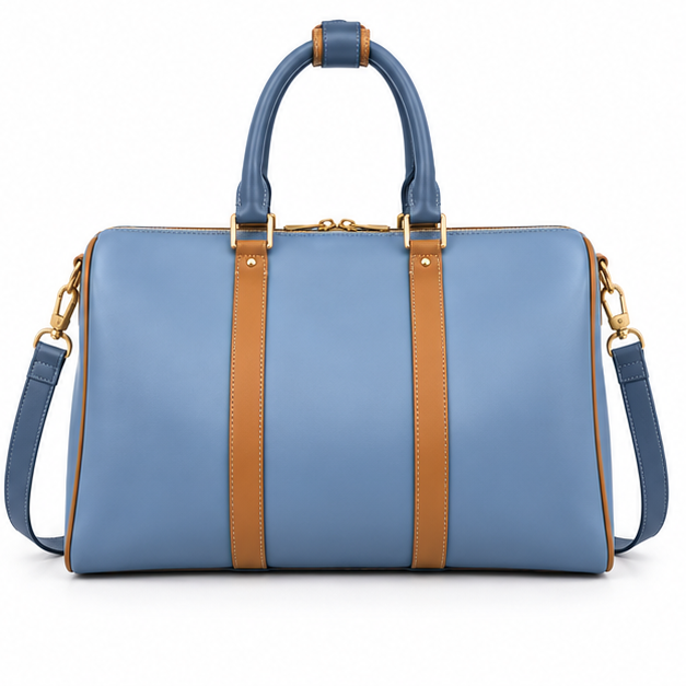 Blue Contrast Trim Travel Duffel Bag-2