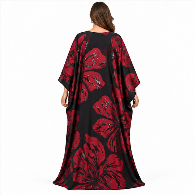 Black Burgundy Floral Flowing Women’s Kaftan-4