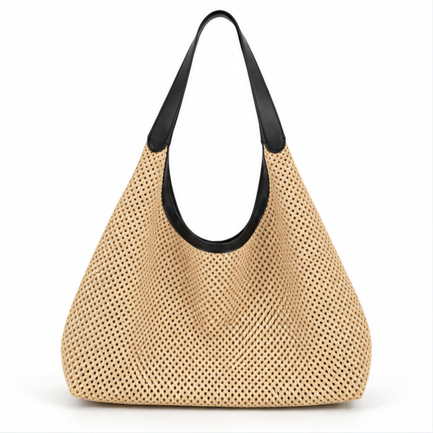 Black Woven Hobo Shoulder Tote Bag-4