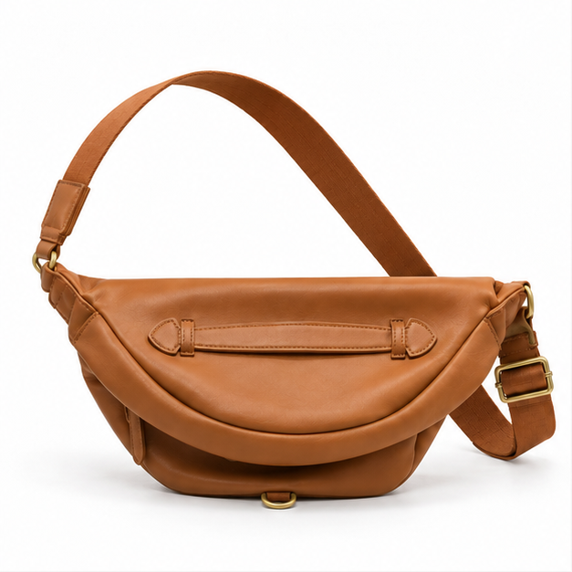 Cognac Crescent Adjustable Everyday Crossbody Bag-4