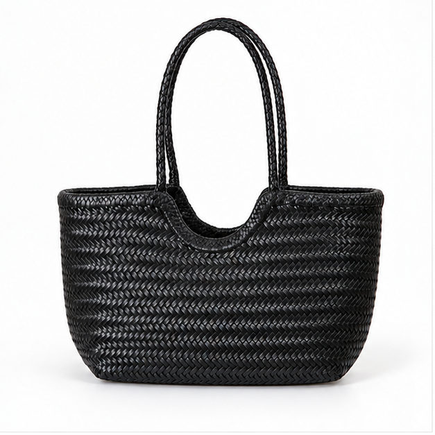 Black Woven Everyday Shoulder Tote Bag-4