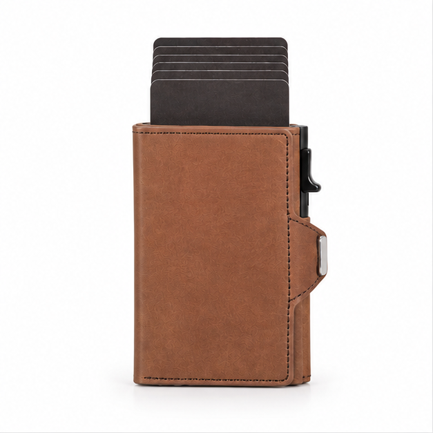 Brown Leather Pop-Up RFID Card Wallet-4