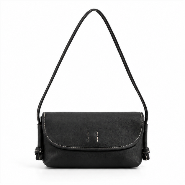 Black Pebbled Leather Minimalist Crossbody Bag-4