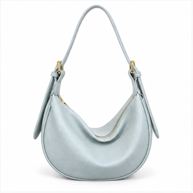Icy Blue Crescent Hobo Shoulder Bag-4
