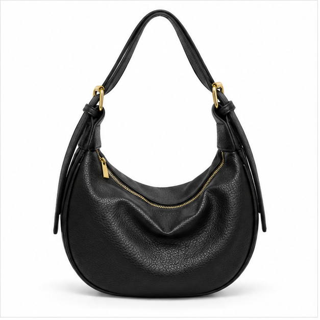 Black Pebbled Leather Crescent Shoulder Bag-4