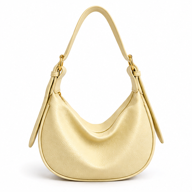 Yellow Crescent Textured Shoulder Hobo Bag-4