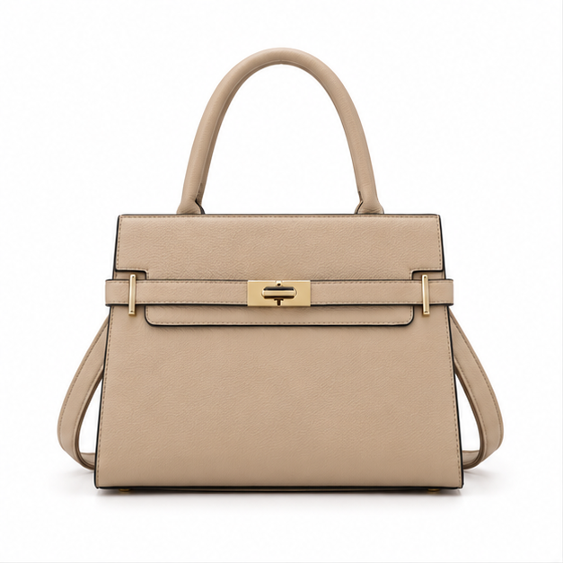 Khaki Structured Top Handle Shoulder Bag-4