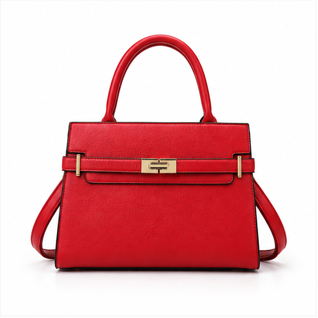 Red Structured Gold Clasp Handbag Purse-4
