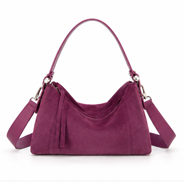Plum Suede Slouchy Shoulder Handbag Purse-4