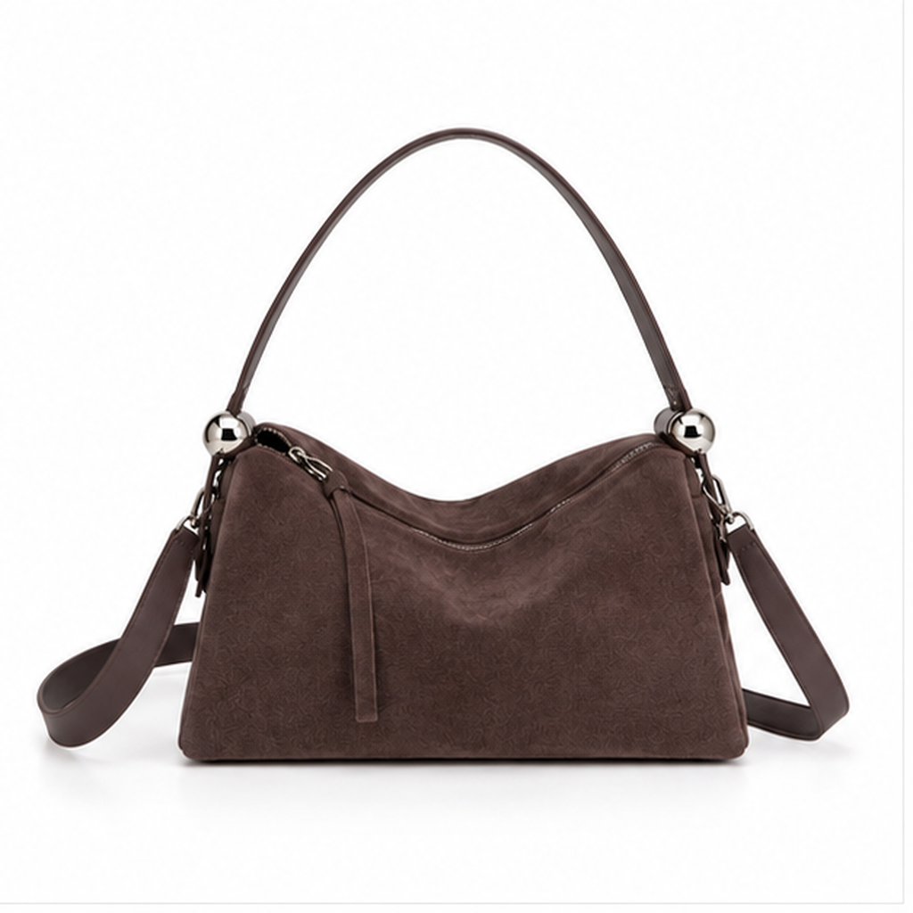 Chocolate Brown Suede Shoulder Handbag-4