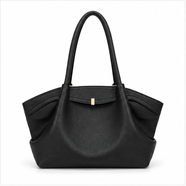 Black Pebbled Leather Elegant Shoulder Tote-4