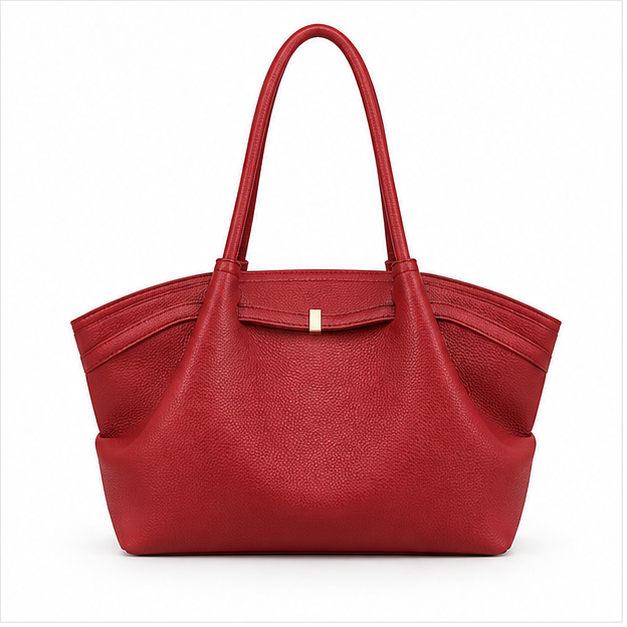 Red Pebbled Leather Elegant Shoulder Tote-4