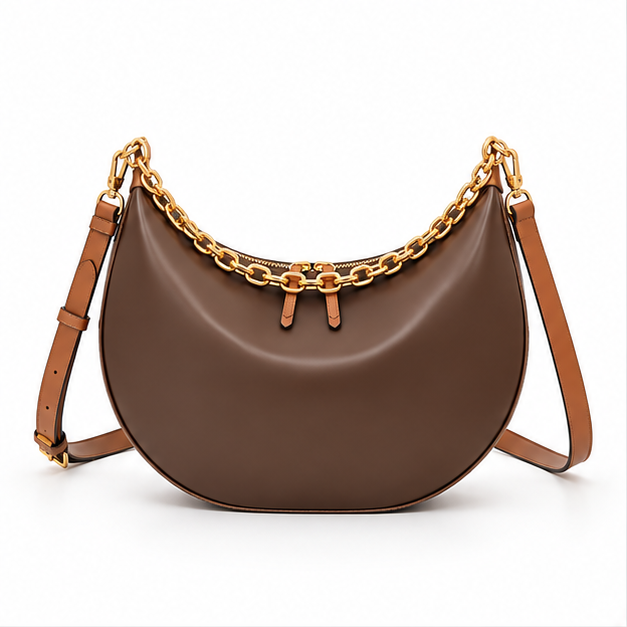 Chocolate Crescent Chain Shoulder Hobo Bag-4