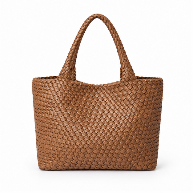 Handwoven Brown Leather Everyday Tote Bag-4