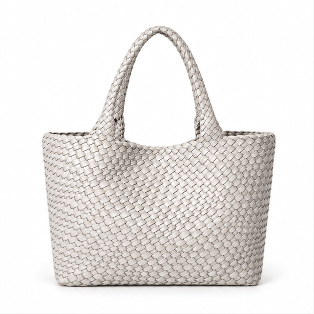 Ivory Woven Braided Large Tote Handbag-4