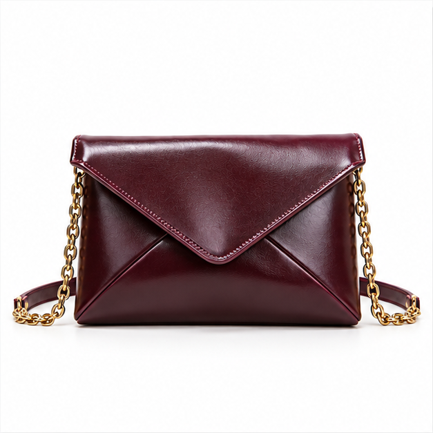 Burgundy Envelope Chain Shoulder Clutch Bag-4