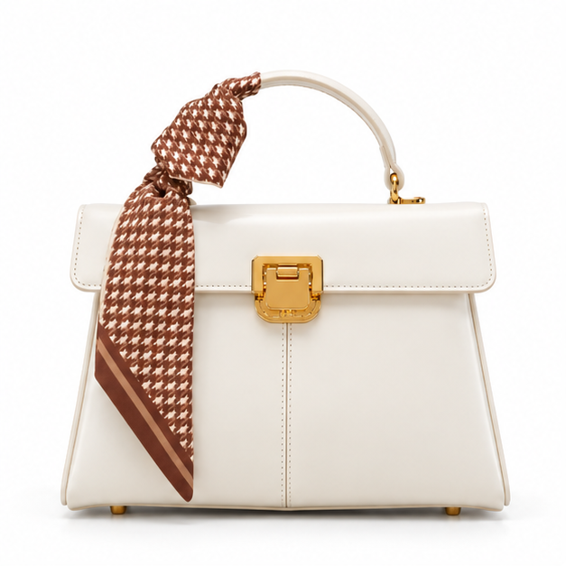 White Bow Accent Structured Handbag Purse-4