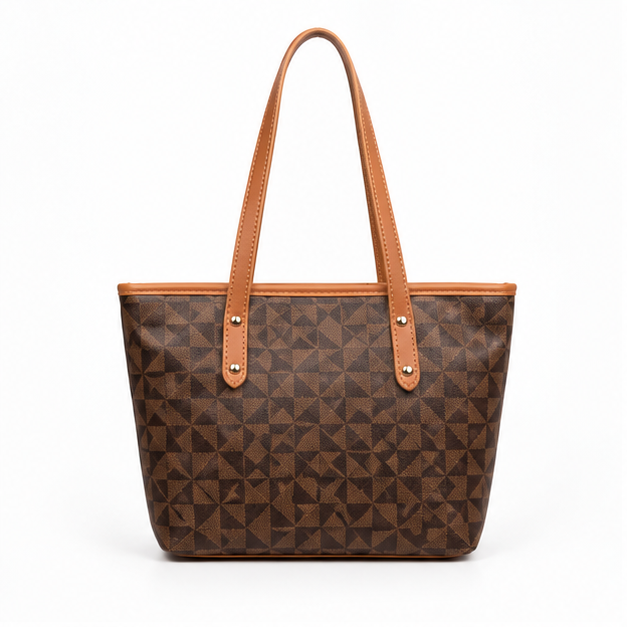Geometric Brown Pattern Everyday Shoulder Tote-4