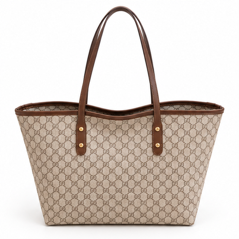 Elegant Khaki Monogram Everyday Shopper Tote-4