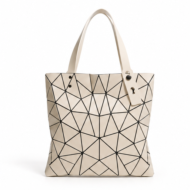 Khaki Geometric Mosaic Pattern Shoulder Tote-4