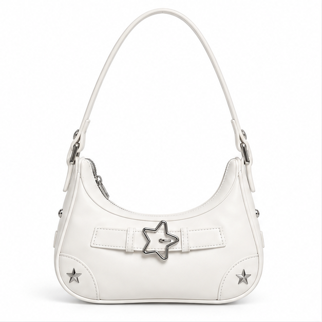 White Star Buckle Crescent Shoulder Bag-4