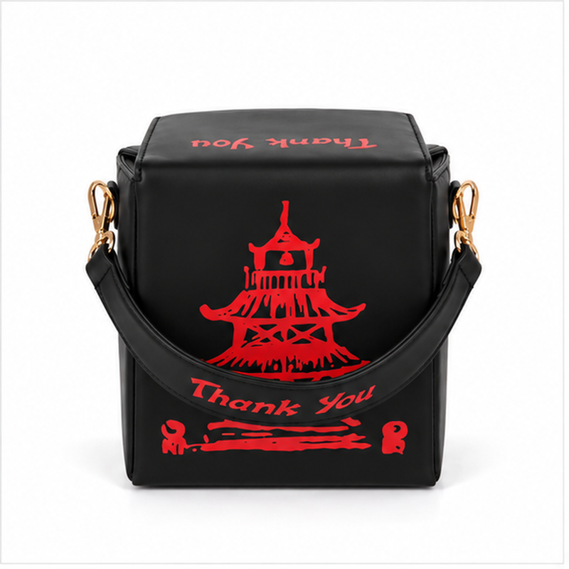 Black Pagoda Graphic Box Shoulder Bag-5