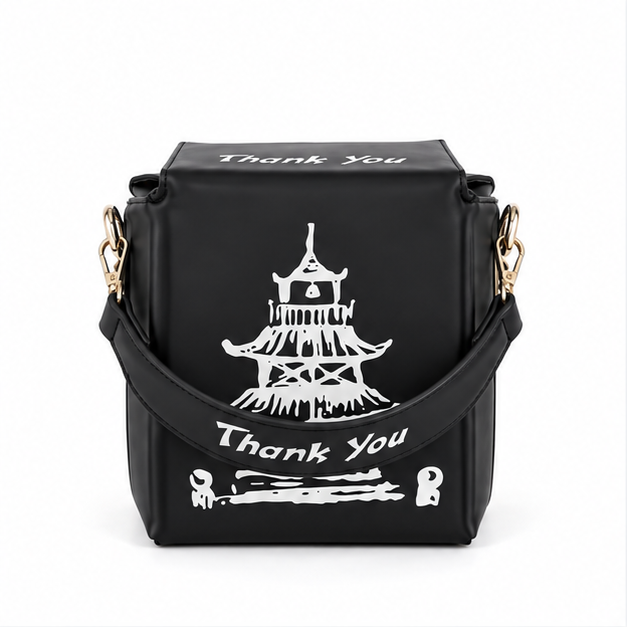 Black White Pagoda Print Shoulder Bag-5